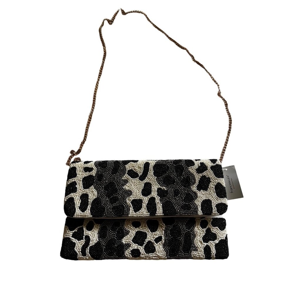 NWT  Francesca Women’s Leopard Print Full Front Beaded Clutch Crossbody Purse